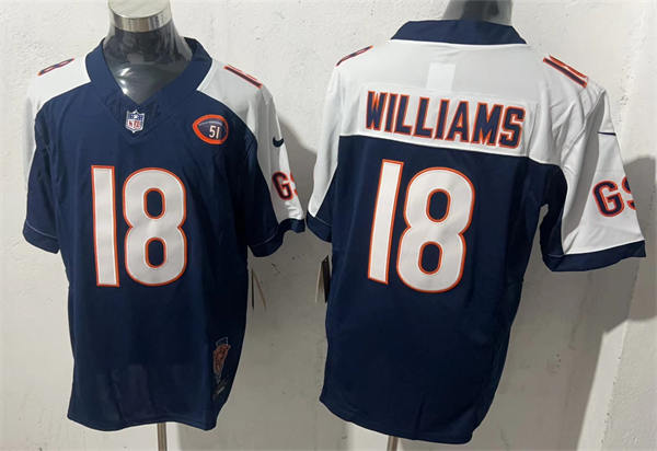 Mens Chicago Bears #18 Caleb Williams Navy White Gratitude F.U.S.E. Limited Jersey