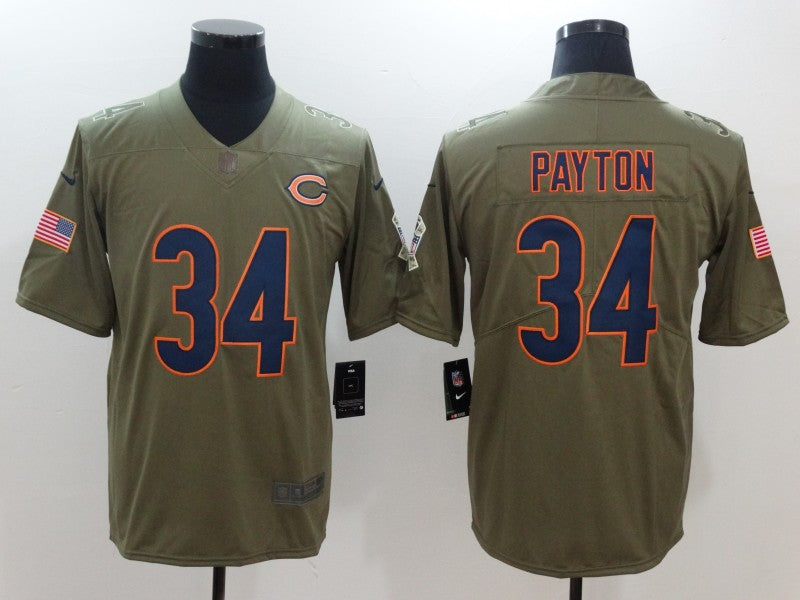 Men’s Chicago Bears Walter Payton #34 Army Green Jersey
