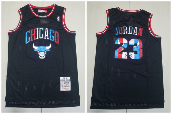 Men’s Chicago Bulls #23 Michael Jordan Black Colorful 1997-98 Mitchell&Ness Throwback Jersey