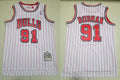 Mens Chicago Bulls #91 Dennis Rodman White Pinstripe Mitchell & Ness Hardwood Classics Reload Jersey