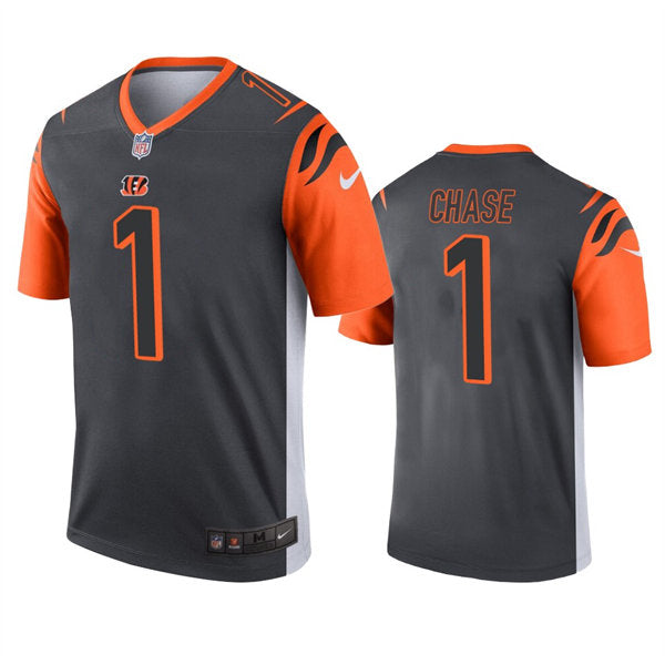 Men’s Cincinnati Bengals #1 Ja’Marr Chase  Nike Anthracite Inverted Legend Jersey