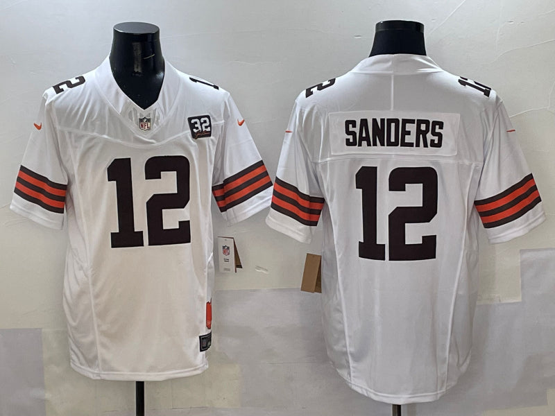 Men’s Cleveland Browns Shedeur Sanders #12 White 2025 NFL Draft 2nd Alternate Jersey