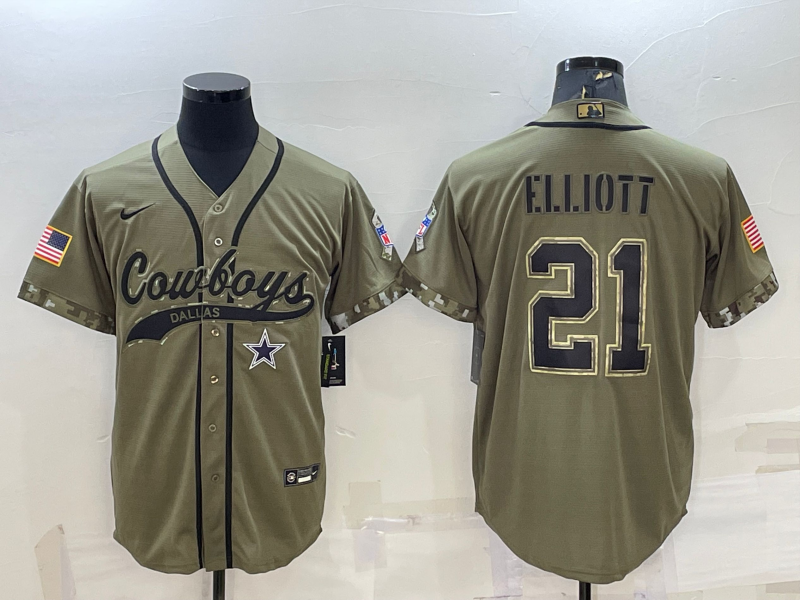 Men’s Dallas Cowboys Ezekiel Elliott #21 Olive 2022 Salute To Service Limited Jersey Joint Edition