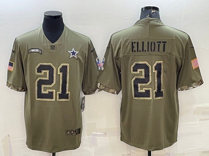 Men’s Dallas Cowboys Ezekiel Elliott #21 Olive 2022 Salute To Service Limited Jersey