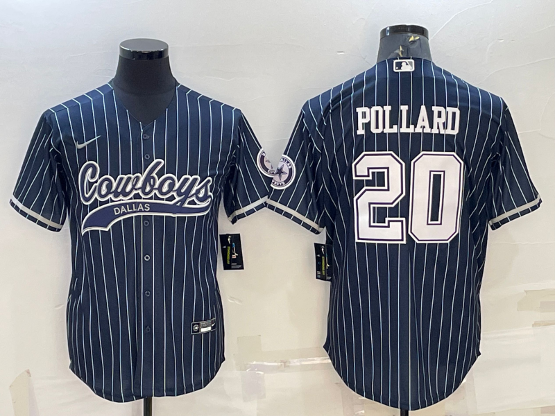 Men’s Dallas Cowboys Tony Pollard #20 Navy Jersey Joint Edition