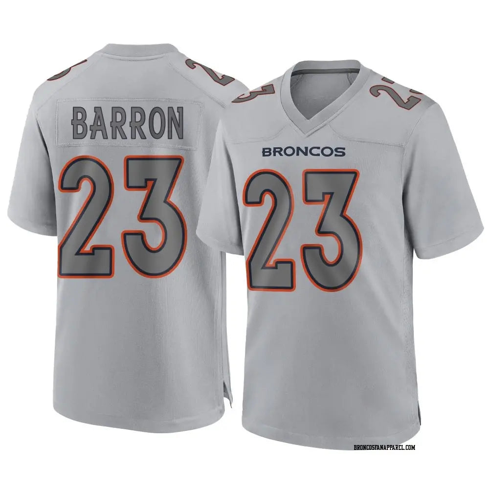 Mens Denver Broncos #23 Jahdae Barron Gray Atmosphere Fashion Game Jersey