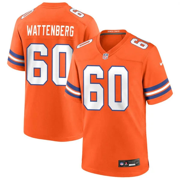 Mens Denver Broncos #60 Luke Wattenberg Orange Mile High Collection 1977 Throwback F.U.S.E. Limited Jersey