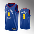 Mens Denver Nuggets #8 Peyton Watson Blue Statement Edition Jersey