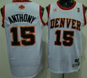 Men’s Denver Nuggets Retired Player #15 Carmelo Anthony White Throwback  Jersey