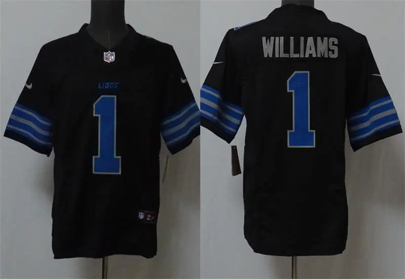 Mens Detroit Lions #1 Jameson Williams  Nike 2025 Black 2nd Alternate Vapor F.U.S.E. Limited Jersey