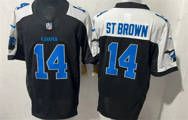 Mens Detroit Lions #14 Amon-Ra St. Brown Black White Gratitude F.U.S.E. Limited Jersey