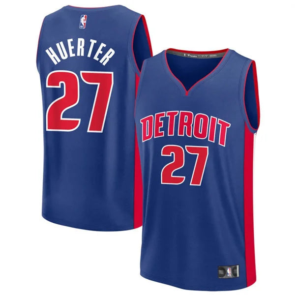 Mens Detroit Pistons #27 Kevin Huerter Blue Icon Edition Swingman Jersey