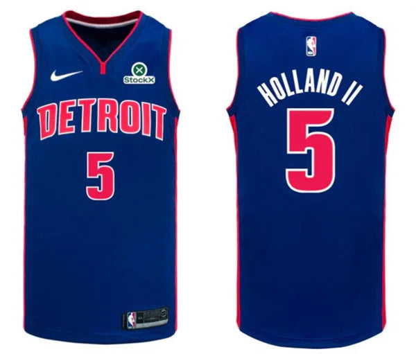 Mens Detroit Pistons #5 Ron Holland II Blue Icon Edition Swingman Jersey