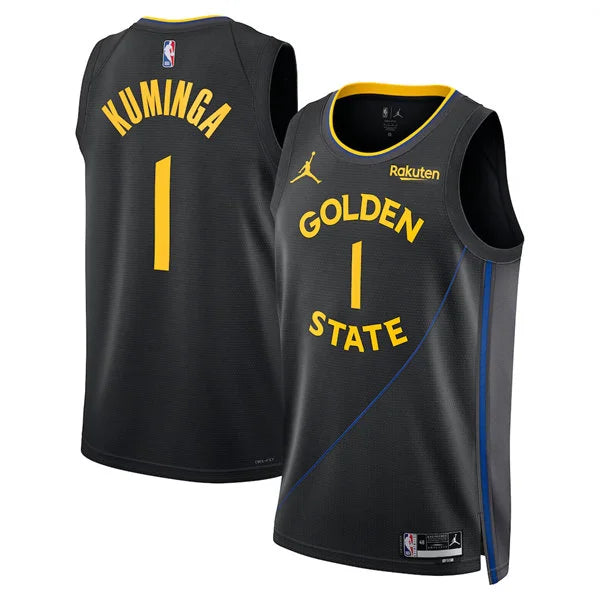 Mens Golden State Warriors #1 Jonathan Kuminga 2025-26 Black Statement Edition Swingman Jersey