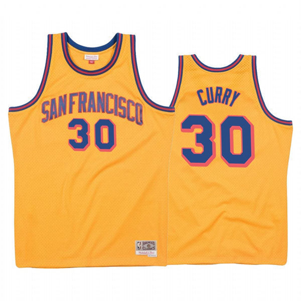 Mens Golden State Warriors #30 Stephen Curry Gold 1962-63 Hardwood Classics Jersey