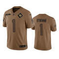 Men’s Jacksonville Jaguars #1 Travis Etienne Jr. Brown 2023 Salute To Service Limited Jersey