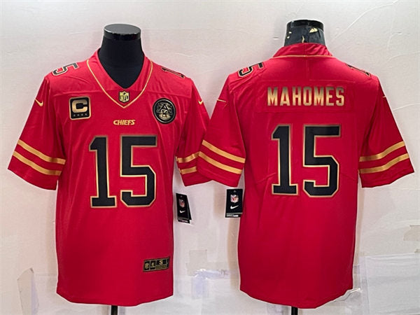 Men’s Kansas City Chiefs #15 Patrick Mahomes Nike Red Gold Fashion Jersey