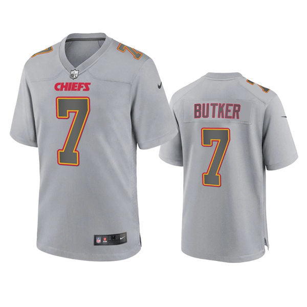 Mens Kansas City Chiefs #7 Harrison Butker Gray Atmosphere Fashion Game Jersey