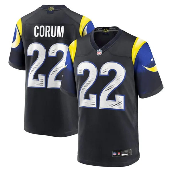 Mens Los Angeles Rams #22 Blake Corum Midnight Blue 2025 Rivalries Collection Limited Jersey