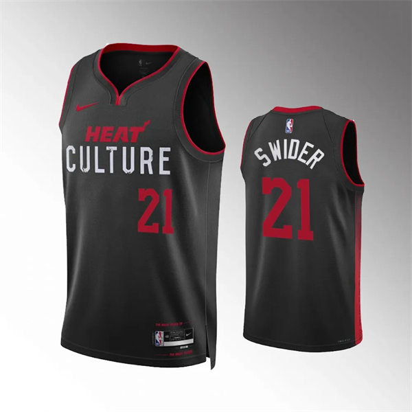 Mens Miami Heat #21 Cole Swider Black 2023-24 City Edition Jersey