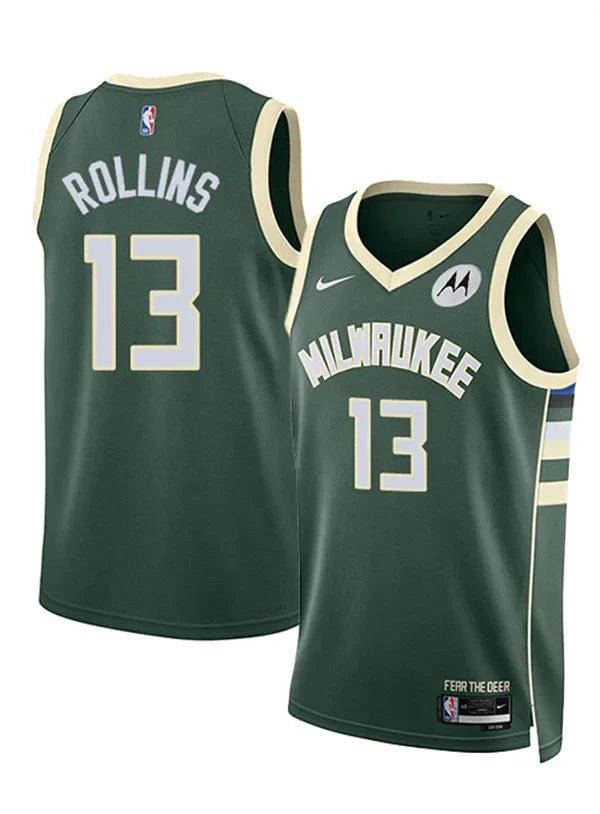 Mens Milwaukee Bucks #13 Ryan Rollins Green Icon Edition Swingman Jersey
