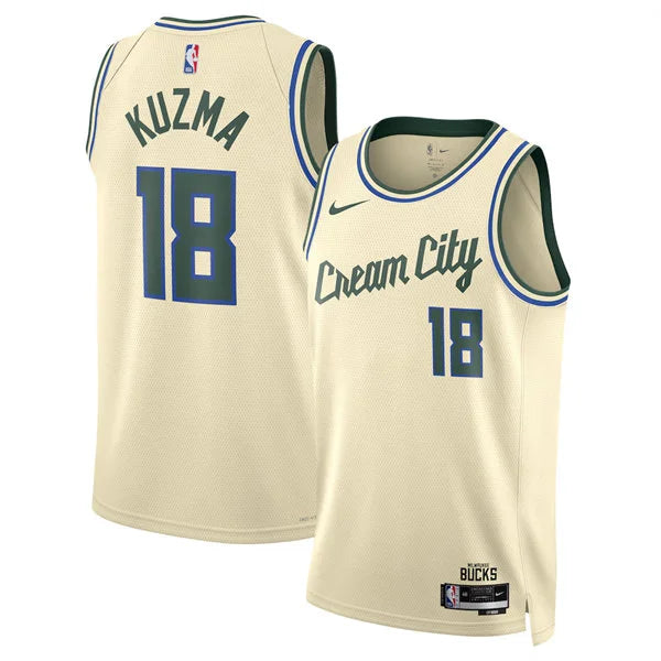 Mens Milwaukee Bucks #18 Kyle Kuzma Cream 2025-26 City Edition Swingman Jersey