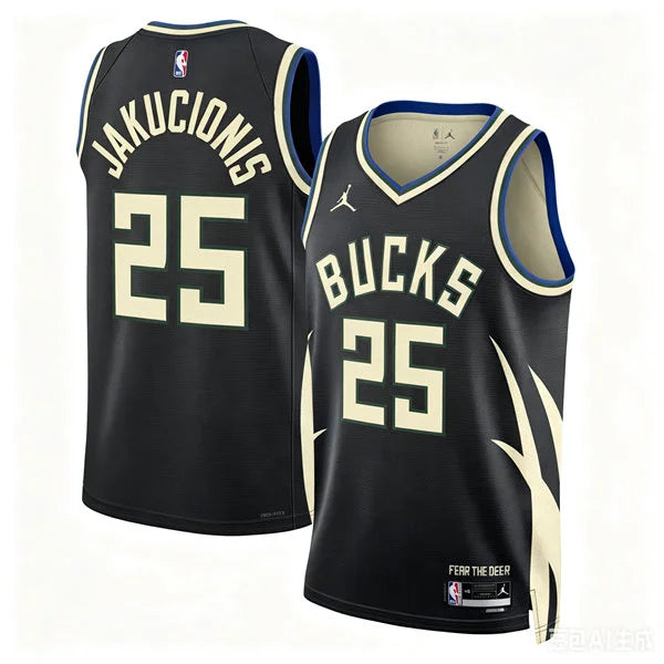 Mens Milwaukee Bucks #25 Kasparas Jakucionis  Black Statement Edition Swingman Jersey