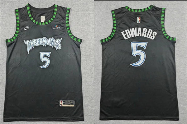 Mens Minnesota Timberwolves #5 Anthony Edwards Black Trees Classic Edition Swingman Jersey