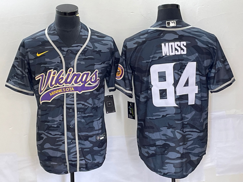 Men’s Minnesota Vikings Randy Moss #84 Grey Camouflage Jersey Joint Edition
