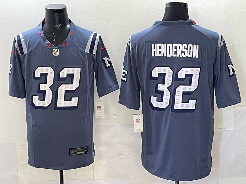 Men’s New England Patriots TreVeyon Henderson #32 Storm Blue 2025 Rivalries Collection Limited Jersey