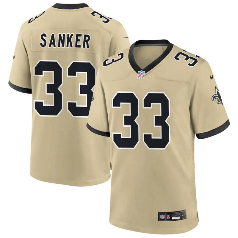 Mens New Orleans Saints #33 Jonas Sanker Nike Gold Gameday Golds Alternate F.U.S.E. Limited Jerse