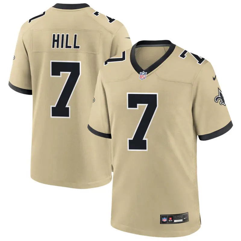Mens New Orleans Saints #7 Taysom Hill Nike Gold Gameday Golds Alternate F.U.S.E. Limited Jersey