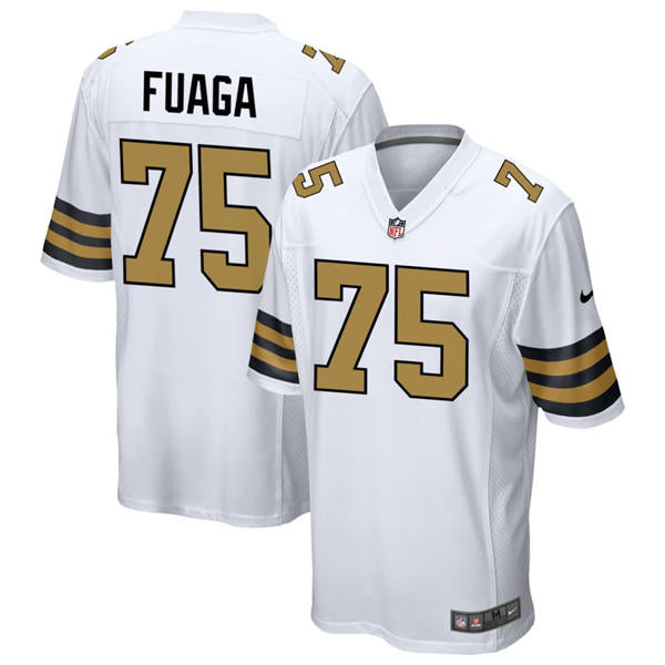 Mens New Orleans Saints #75 Taliese Fuaga Nike White Gold Alternate F.U.S.E Limited Jersey