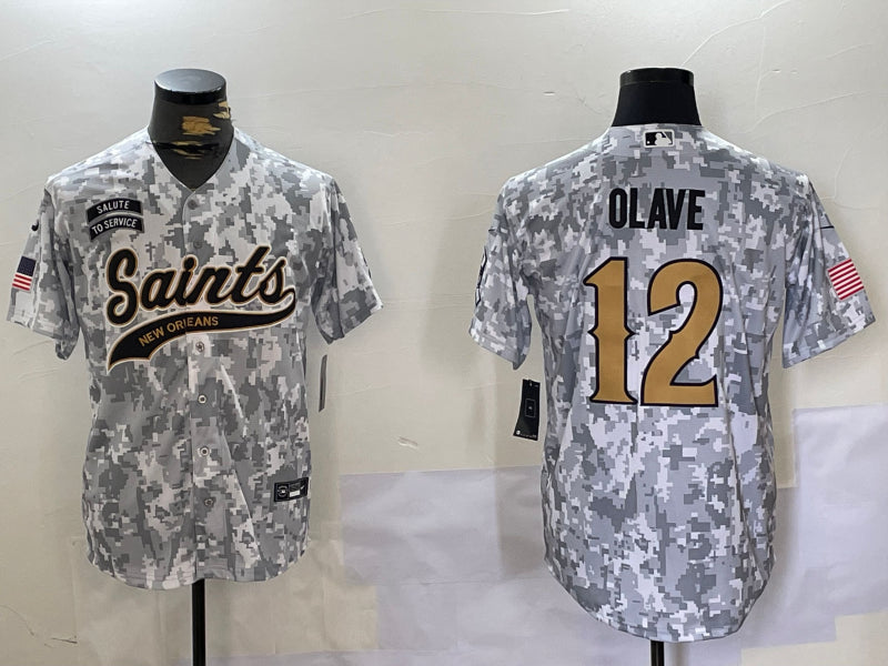 Men’s New Orleans Saints Chris Olave #12 Arctic Camo 2024 Salute to Service Jersey