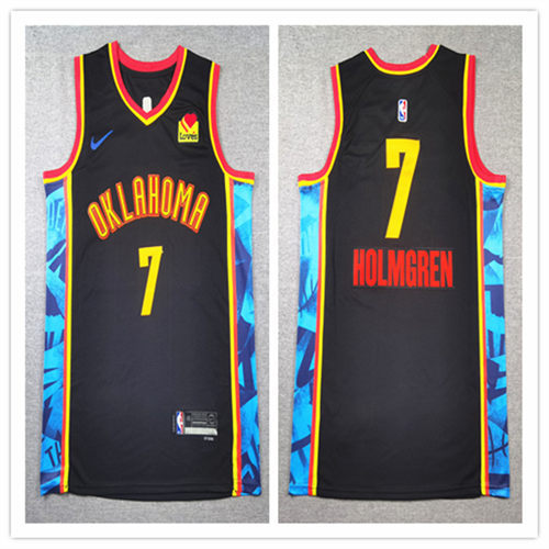 Mens Oklahoma City Thunder #7 Chet Holmgren 2024-25 Black City Edition Jersey