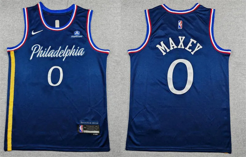 Mens Philadelphia 76ers #0 Tyrese Maxey Navy 2025-26 City Edition Swingman Jersey