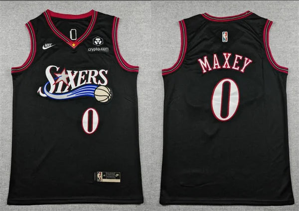 Mens Philadelphia 76ers #0 Tyrese Maxey Nike Black Hardwood Classics Swingman Jersey