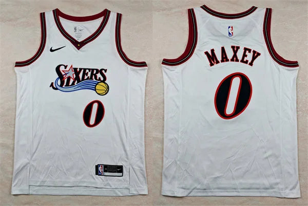 Mens Philadelphia 76ers #0 Tyrese Maxey Nike White Hardwood Classics Swingman Jersey