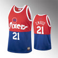 Men’s Philadelphia 76ers 76ers #21 Joel Embiid Red Blue Mitchell & Ness Hardwood Classics Team Heritage Fashion Jersey
