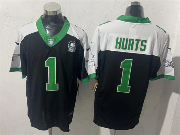 Mens Philadelphia Eagles #1 Jalen Hurts Black White Gratitude F.U.S.E. Limited Jersey