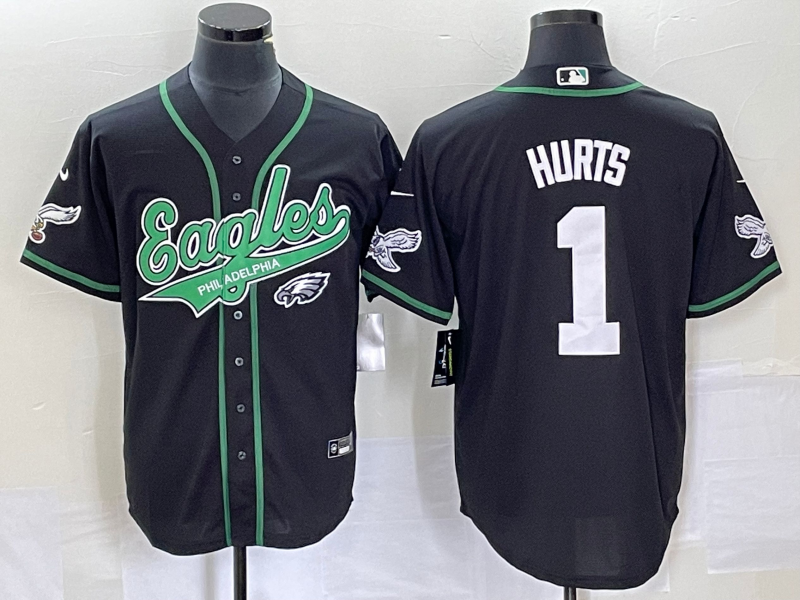 Men’s Philadelphia Eagles Jalen Hurts #1 Black Jersey Joint Edition