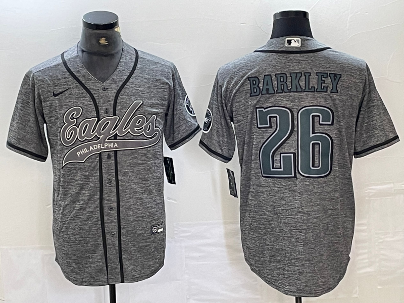 Men’s Philadelphia Eagles Saquon Barkley #26 Gray Jersey Joint Edition