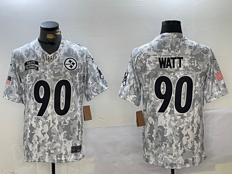 Men’s Pittsburgh Steelers T.J. Watt #90 Arctic Camo 2024 Salute to Service Limited Jersey