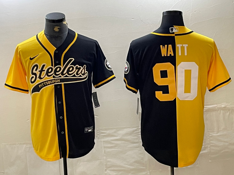 Men’s Pittsburgh Steelers T.J. Watt #90 Yellow/Black Jersey Joint Edition