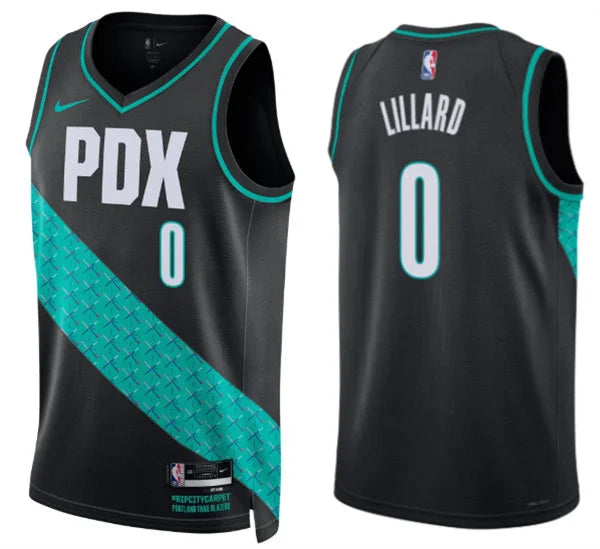 Mens Portland Trail Blazers #0 Damian Lillard Black 2025-26 City Edition Swingman Jersey