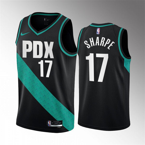 Mens Portland Trail Blazers #17 Shaedon Sharpe Black 2022-23 City Edition Jersey