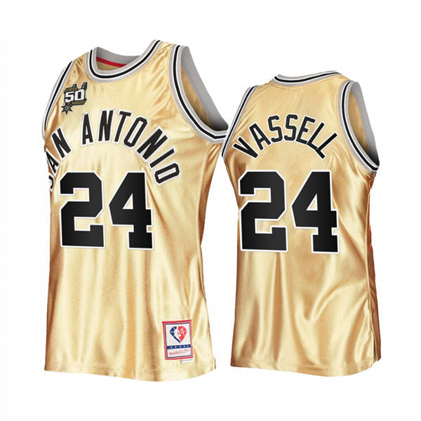 Men’s San Antonio Spurs #24 Devin Vassell Gold Retro Hardwood Classics 50th Anniversary Jersey