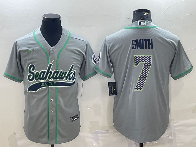 Men’s Seattle Seahawks Geno Smith #7 Gray Jersey Joint Edition