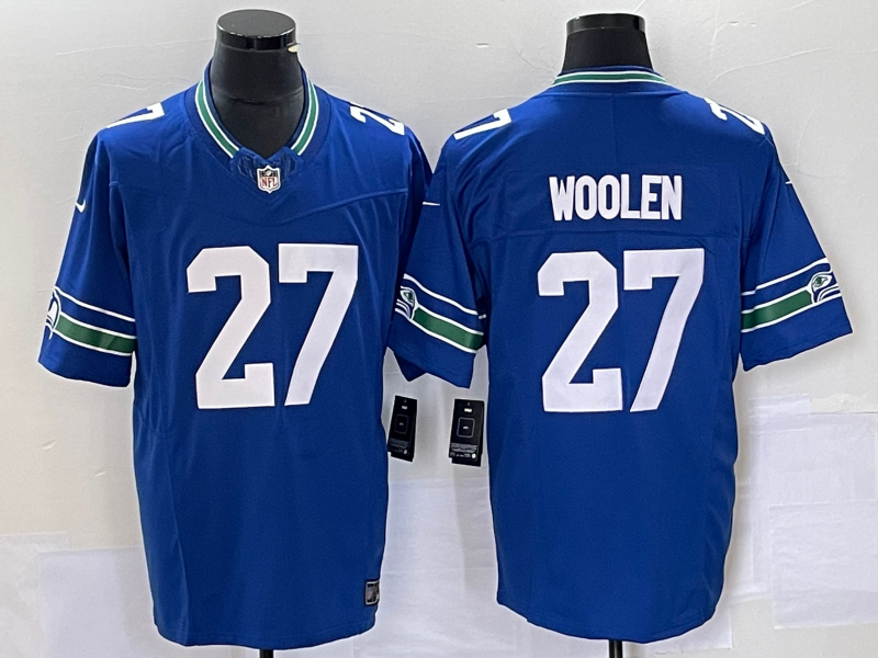 Men’s Seattle Seahawks Tariq Woolen #27 Royal Throwback Legend Jersey