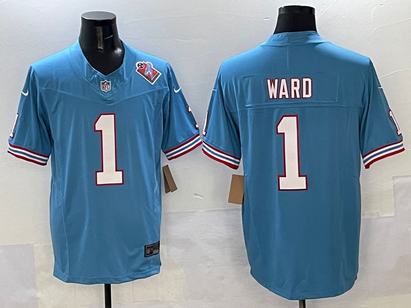 Men’s Tennessee Titans Cameron Ward #1 Light Blue 2025 NFL Draft First Round Pick Jersey